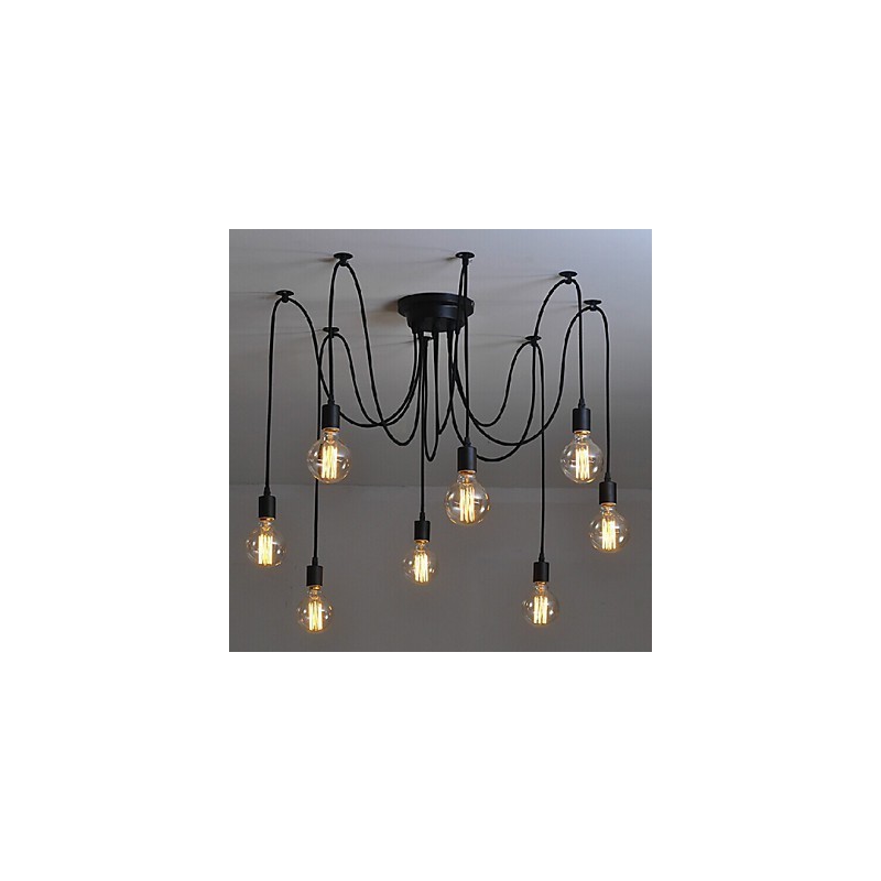 Lampadario a sospensione retrò classico a 8 luci in metallo nero