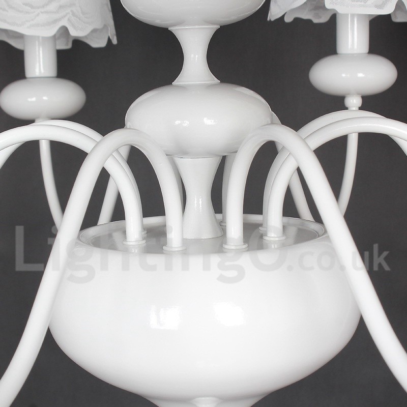 Lampadario moderno contemporaneo a 8 luci stile candela bianco cavo
