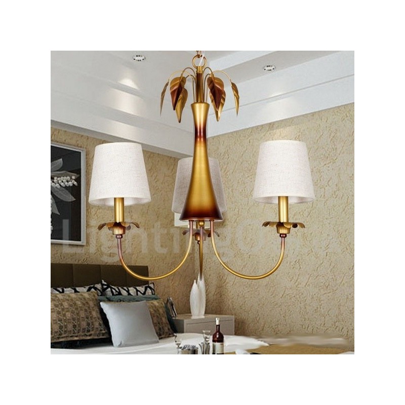 Lampadario rustico moderno a 3 luci con paralumi in tessuto E14