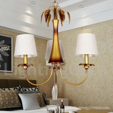 Lampadario rustico moderno a 3 luci con paralumi in tessuto E14