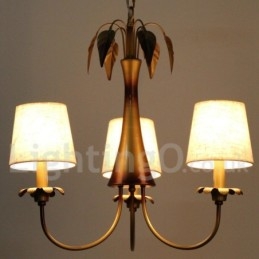 Lampadario rustico moderno a 3 luci con paralumi in tessuto E14