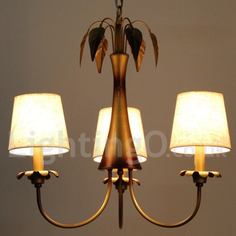 Lampadario rustico moderno a 3 luci con paralumi in tessuto E14