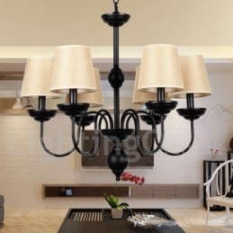 Lampadario rustico retrò contemporaneo a 6 luci con paralumi in tessuto