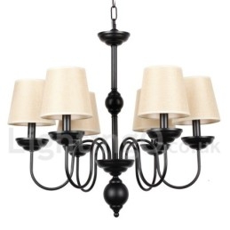 Lampadario rustico retrò contemporaneo a 6 luci con paralumi in tessuto