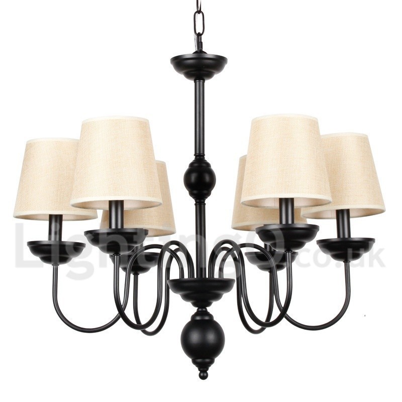 Lampadario rustico retrò contemporaneo a 6 luci con paralumi in tessuto