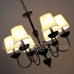 Lampadario rustico retrò contemporaneo a 6 luci con paralumi in tessuto
