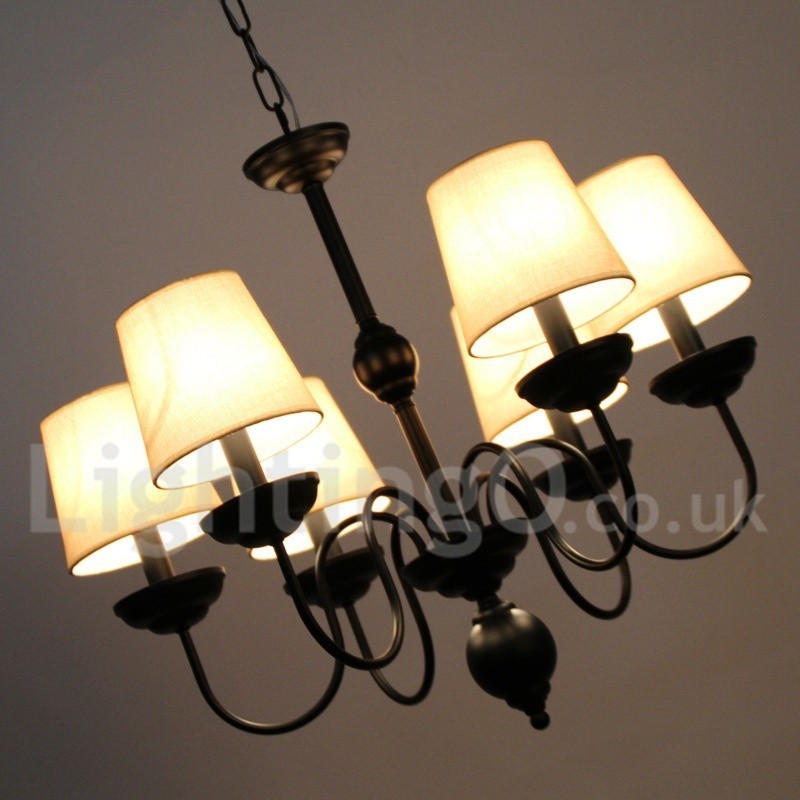 Lampadario rustico retrò contemporaneo a 6 luci con paralumi in tessuto
