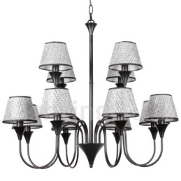 Lampadario rustico moderno nero a 12 luci con paralumi in tessuto
