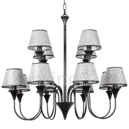 Lampadario rustico moderno nero a 12 luci con paralumi in tessuto