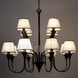 Lampadario rustico moderno nero a 12 luci con paralumi in tessuto