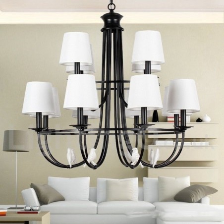 Lampadario a candela rustico mediterraneo retrò nero a 12 luci