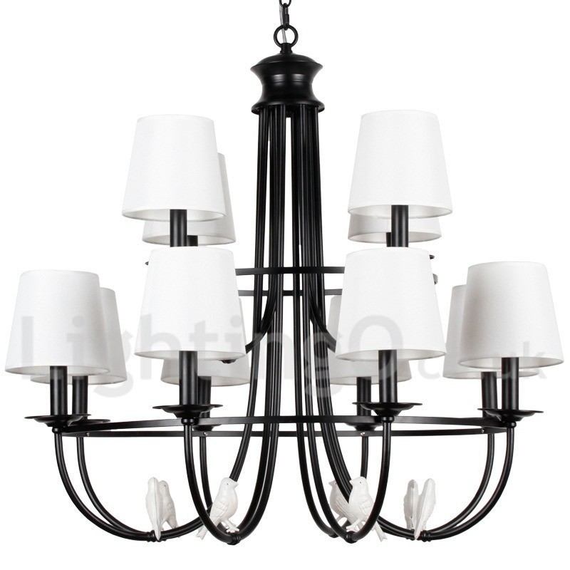Lampadario a candela rustico mediterraneo retrò nero a 12 luci
