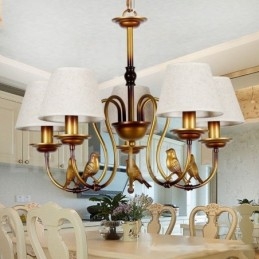 Lampadario rustico retrò contemporaneo a 5 luci con paralumi in tessuto E14