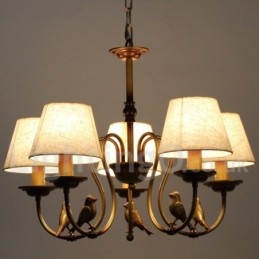 Lampadario rustico retrò contemporaneo a 5 luci con paralumi in tessuto E14