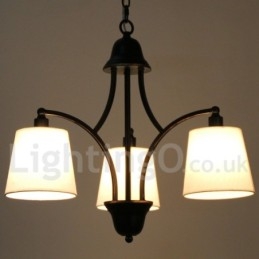 Lampadario retrò rustico a 3 luci con paralumi in tessuto, E14, catena regolabile 0,3 m