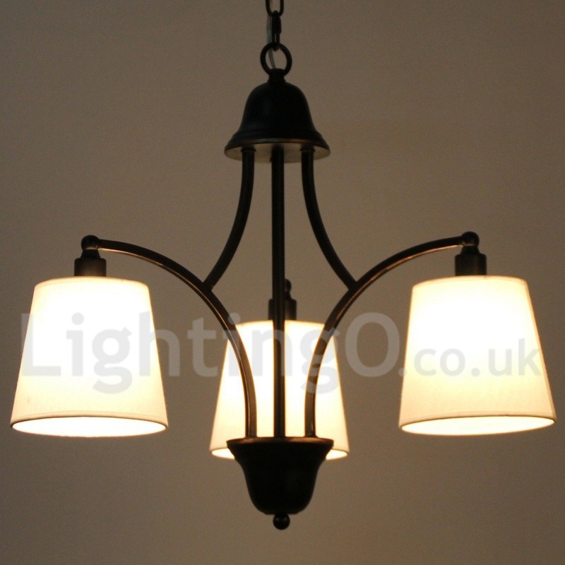 Lampadario retrò rustico a 3 luci con paralumi in tessuto, E14, catena regolabile 0,3 m