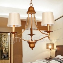 Lampadario a candela retrò rustico mediterraneo a 3 luci con paralumi in tessuto