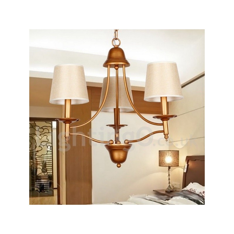 Lampadario a candela retrò rustico mediterraneo a 3 luci con paralumi in tessuto
