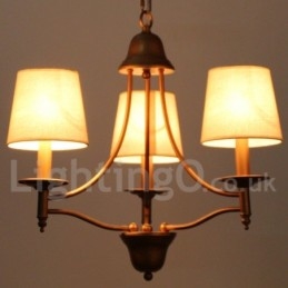 Lampadario a candela retrò rustico mediterraneo a 3 luci con paralumi in tessuto