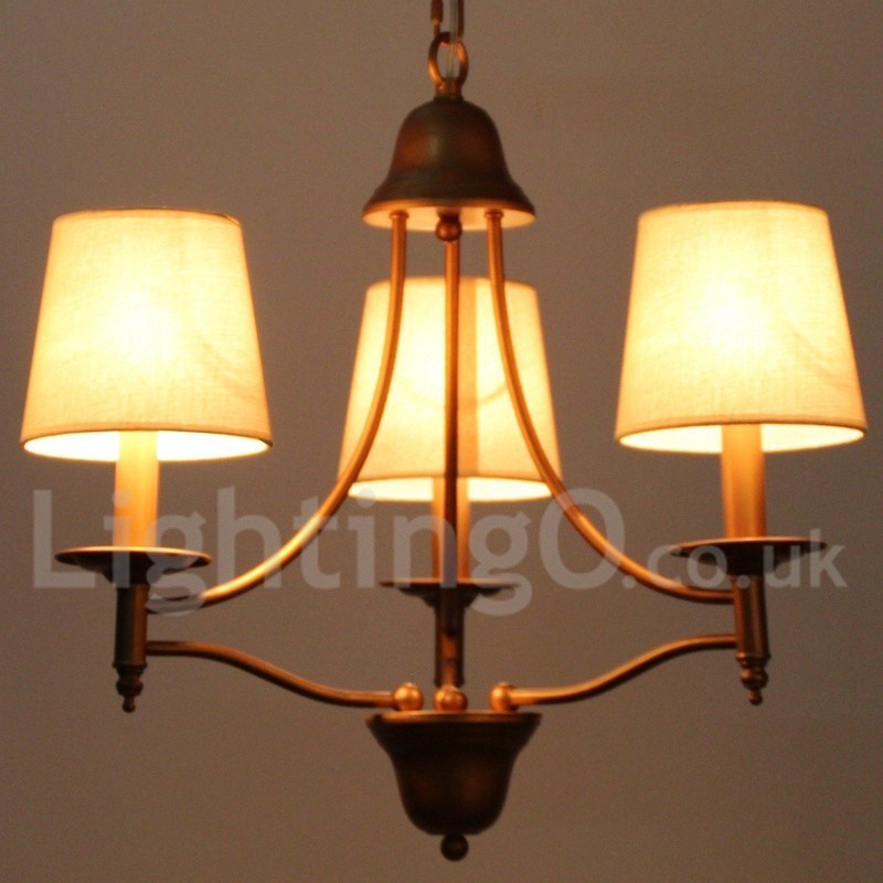 Lampadario a candela retrò rustico mediterraneo a 3 luci con paralumi in tessuto