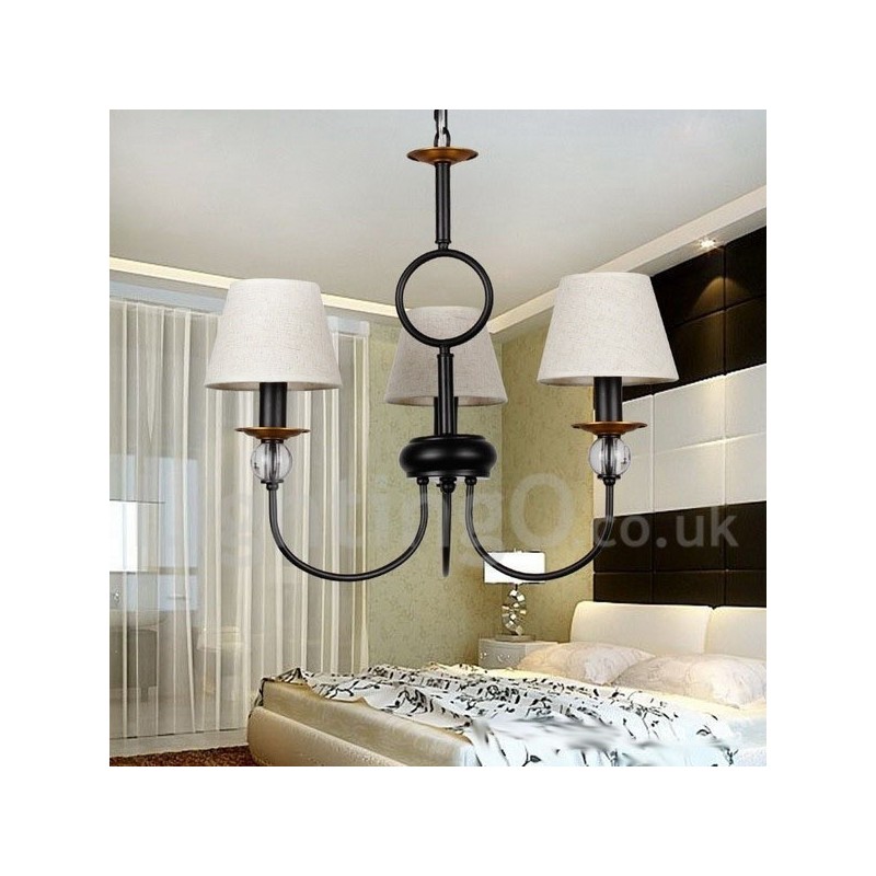 Lampadario rustico retrò a 3 luci nero in stile candela