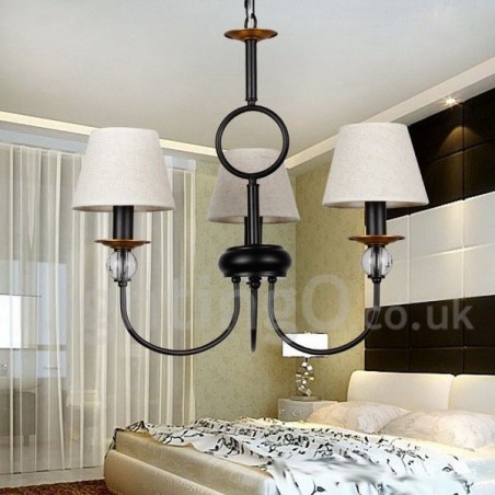 Lampadario rustico retrò a 3 luci nero in stile candela