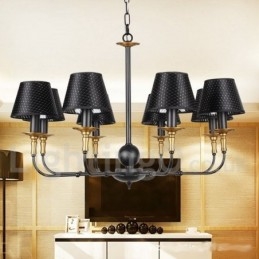 Lampadario rustico retrò a 8 luci con paralumi in tessuto E14