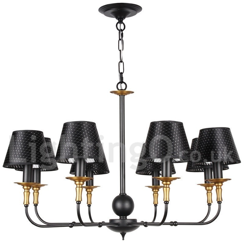 Lampadario rustico retrò a 8 luci con paralumi in tessuto E14