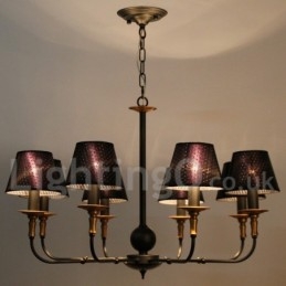 Lampadario rustico retrò a 8 luci con paralumi in tessuto E14