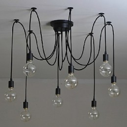 Lampadario a sospensione retrò classico a 8 luci in metallo nero