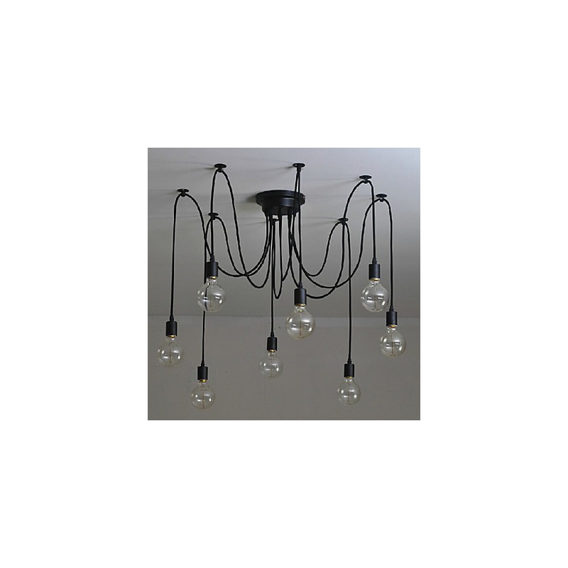 Lampadario a sospensione retrò classico a 8 luci in metallo nero
