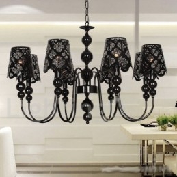 Lampadario a 8 luci in stile candela nero con cavo regolabile