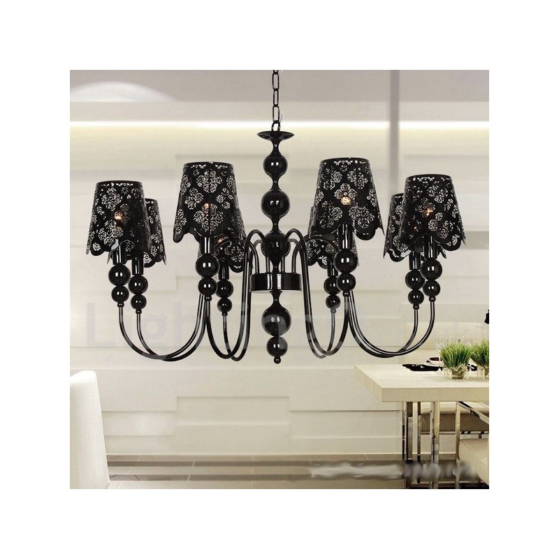 Lampadario a 8 luci in stile candela nero con cavo regolabile