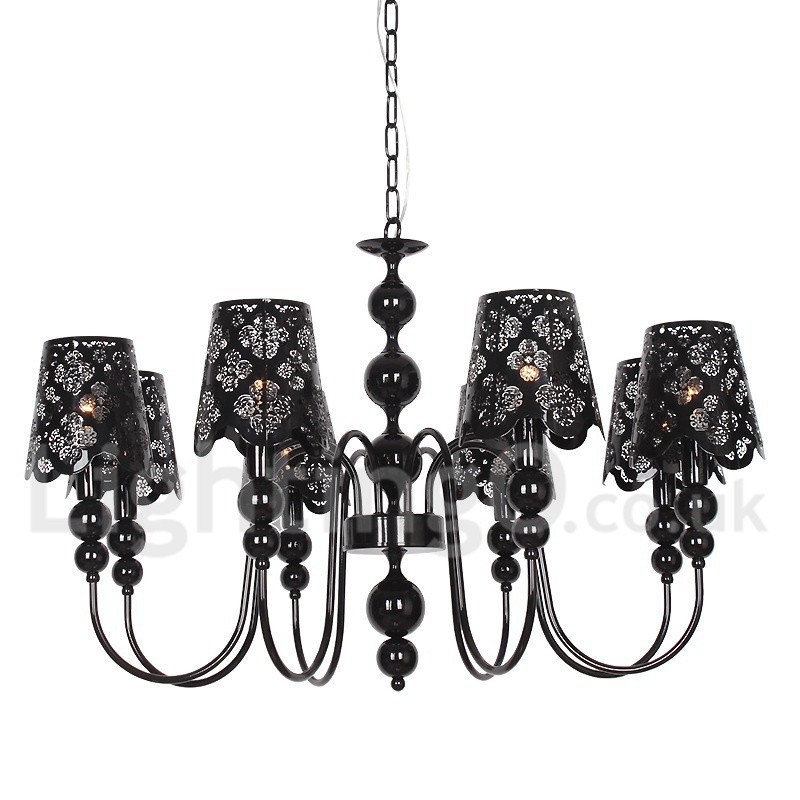 Lampadario a 8 luci in stile candela nero con cavo regolabile