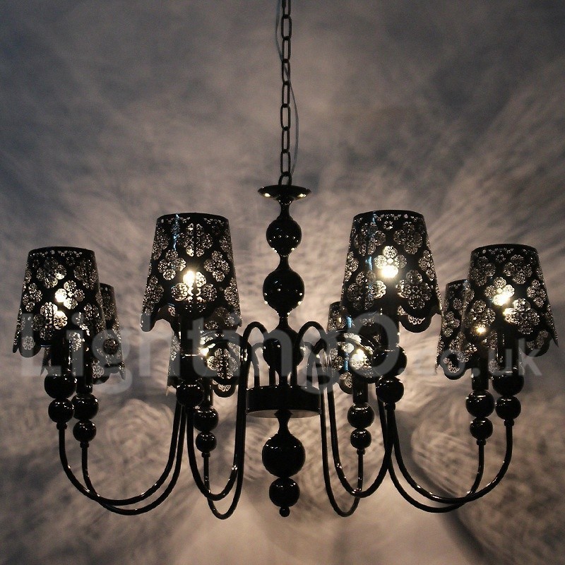 Lampadario a 8 luci in stile candela nero con cavo regolabile