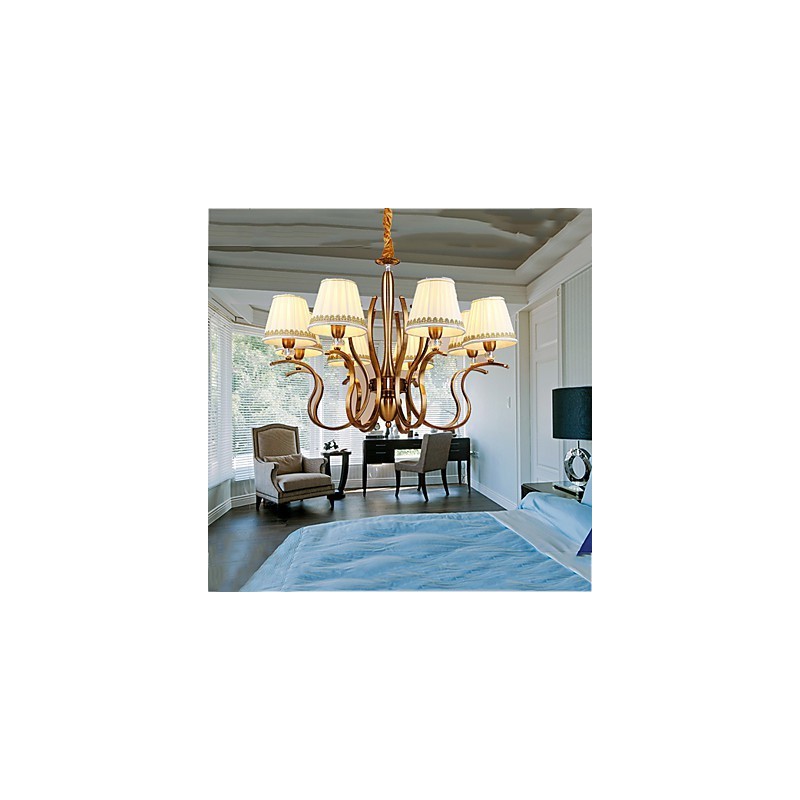 Lampadario moderno contemporaneo in metallo giallo con paralume in tessuto bianco, 1 lampadina E12/E14, 85 cm