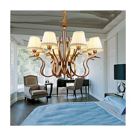 Lampadario moderno contemporaneo in metallo giallo con paralume in tessuto bianco, 1 lampadina E12/E14, 85 cm