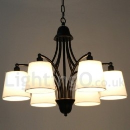 Lampadario rustico retrò a 6 luci E14 con paralumi in tessuto