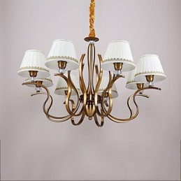 Lampadario moderno contemporaneo in metallo giallo con paralume in tessuto bianco, 1 lampadina E12/E14, 85 cm