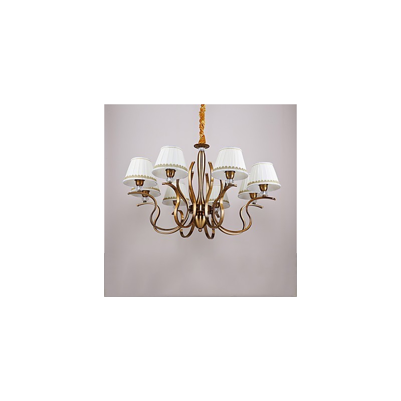 Lampadario moderno contemporaneo in metallo giallo con paralume in tessuto bianco, 1 lampadina E12/E14, 85 cm