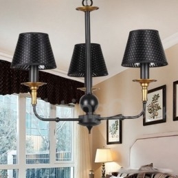 Lampadario rustico retrò a 3 luci con paralumi in tessuto E14