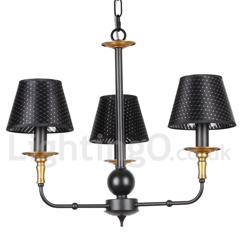 Lampadario rustico retrò a 3 luci con paralumi in tessuto E14