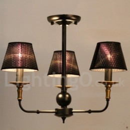 Lampadario rustico retrò a 3 luci con paralumi in tessuto E14