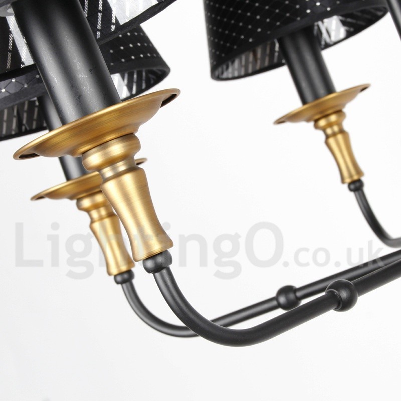 Lampadario rustico retrò a 3 luci con paralumi in tessuto E14