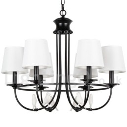 Lampadario a 6 luci retrò-vintage nero in stile candela con paralumi in tessuto, E14