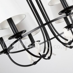 Lampadario a 6 luci retrò-vintage nero in stile candela con paralumi in tessuto, E14