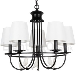Lampadario retrò nero a 5 luci stile candela con paralumi in tessuto