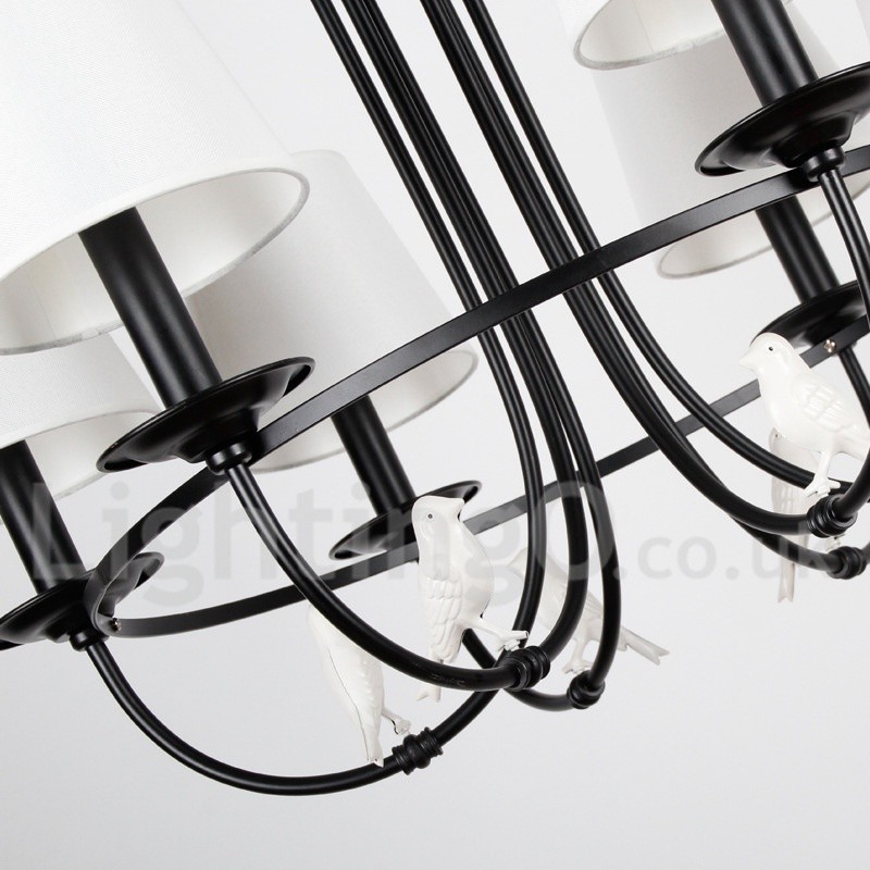 Lampadario retrò nero a 5 luci stile candela con paralumi in tessuto