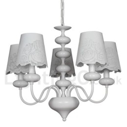 Lampadario moderno contemporaneo bianco a 5 luci stile candela con paralumi in tessuto