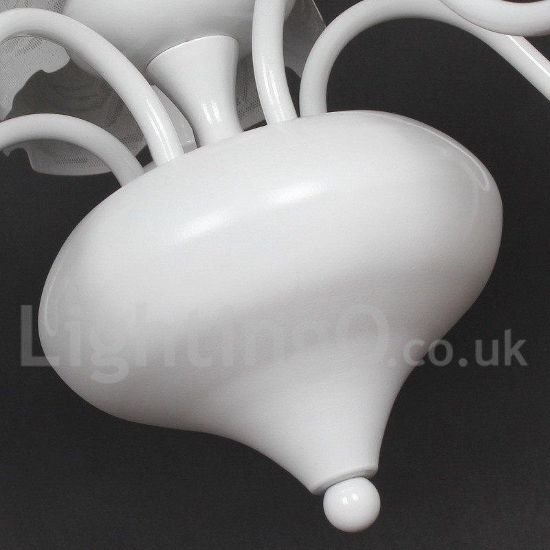 Lampadario moderno contemporaneo bianco a 5 luci stile candela con paralumi in tessuto